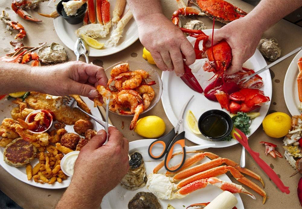 4-Person Seafood Tools Set includes 2 Crab Crackers, 4 Lobster Shellers, 4 Crab Leg Forks/Picks and 1 Seafood Scissors - Nut Cracker Set โ image 6