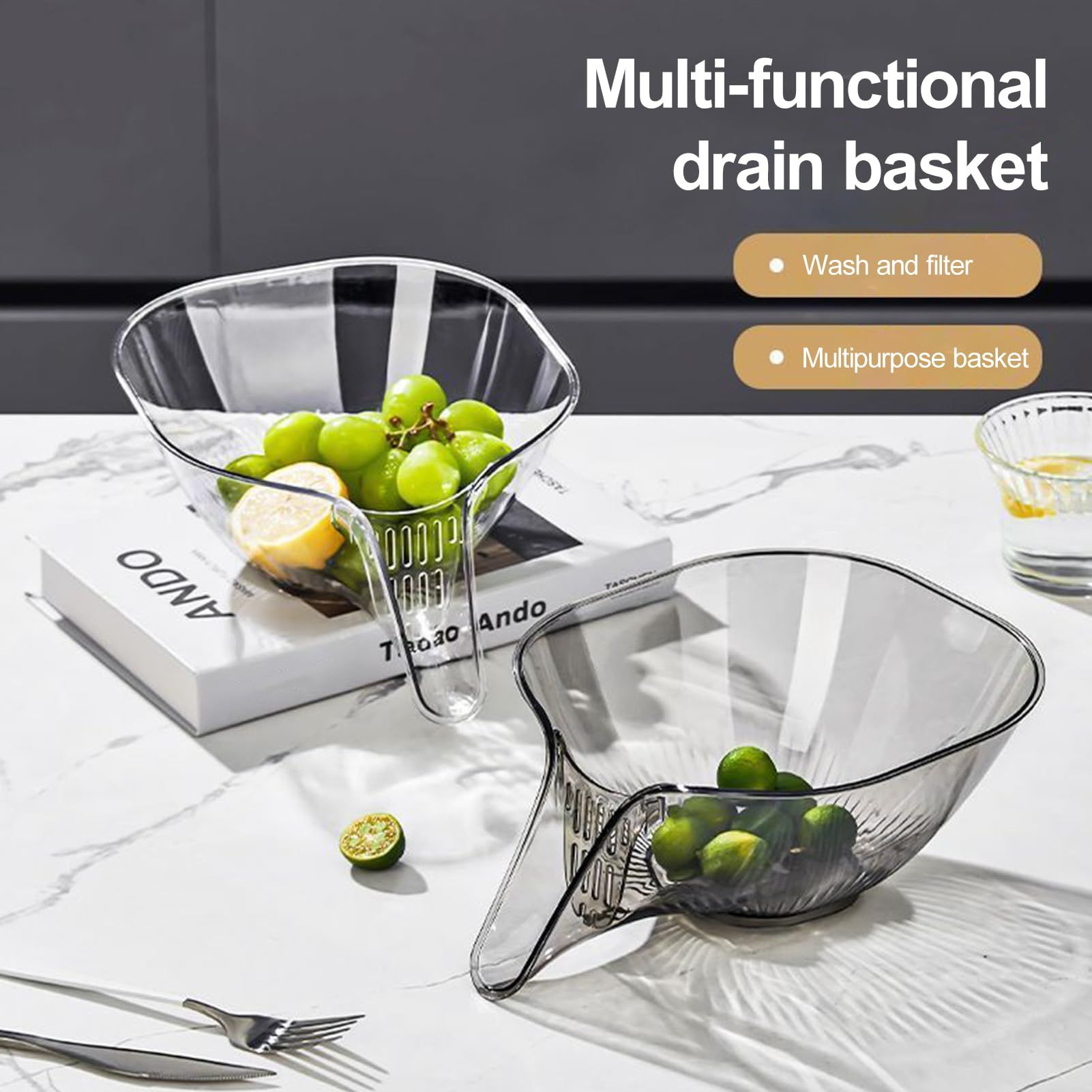 Thicker Multi-functional Drain Basket -2Packs Fruit Cleaning Bowl with Strainer Container, Kitchen Sink Food Catcher Drainer โ image 3