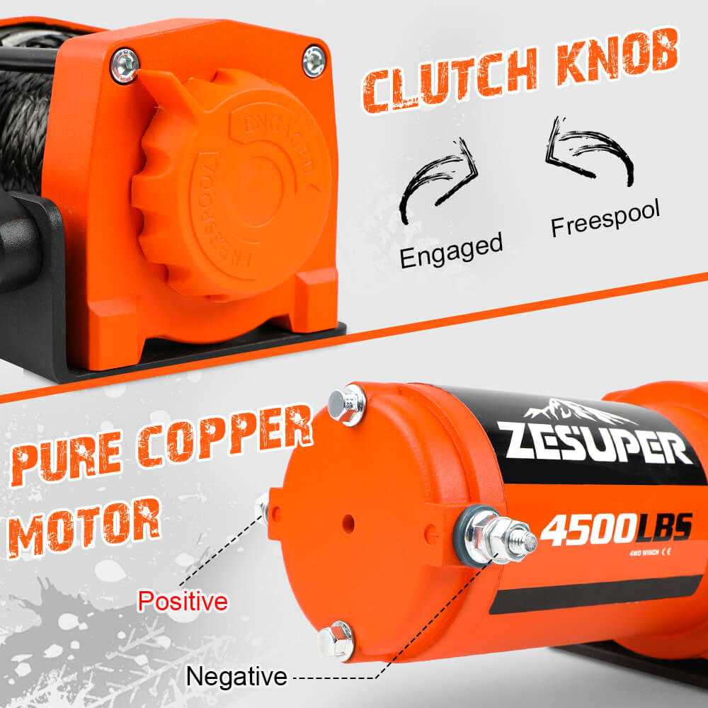 4500lb Electric Winch 12V Synthetic Rope Wireless RemoteX2 ATV Winch Kit Boat Winch UTV 4WD Orange โ image 3