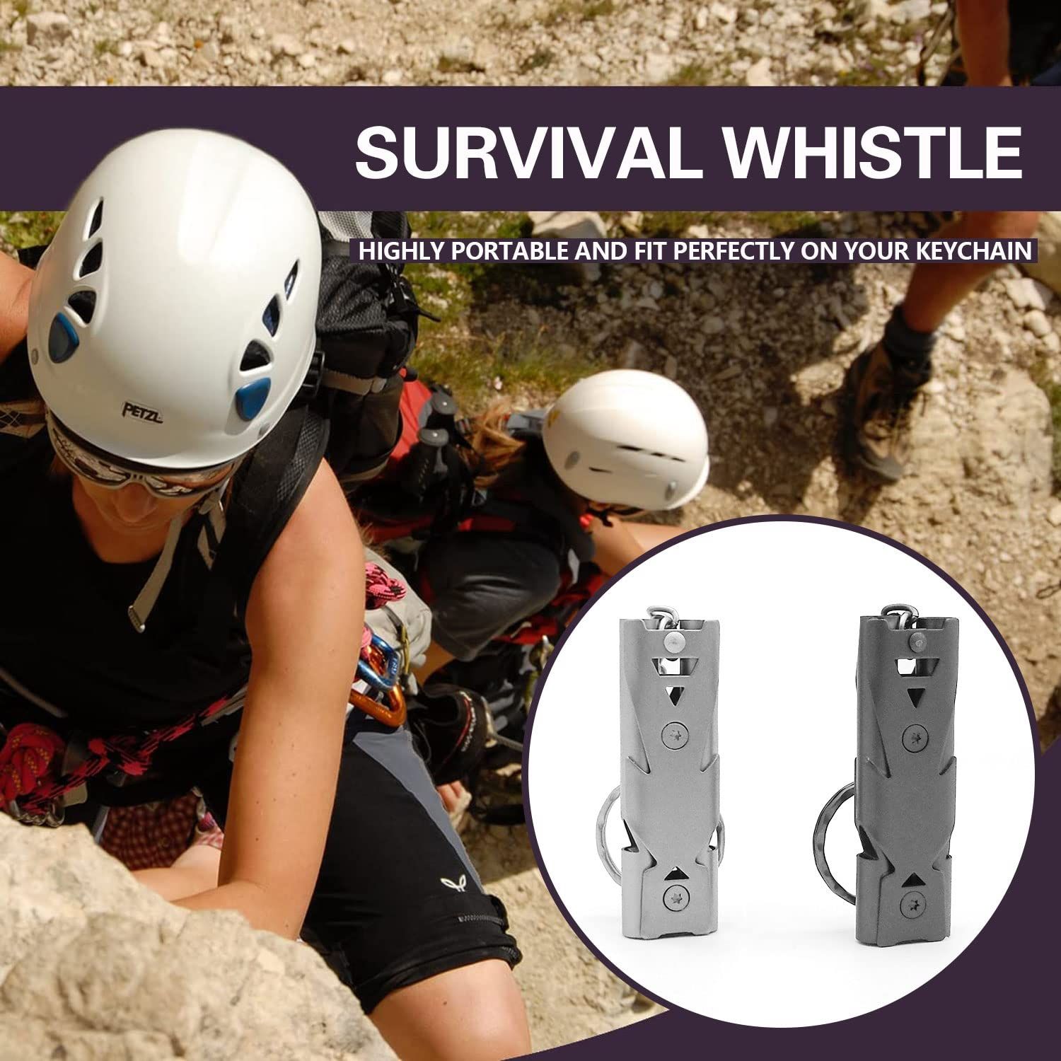 2 Pcs Emergency Whistle, Outdoor Double Tube Survival Whistle, Stainless Steel Safety Whistle for Outdoor, Sports, Survival โ image 4