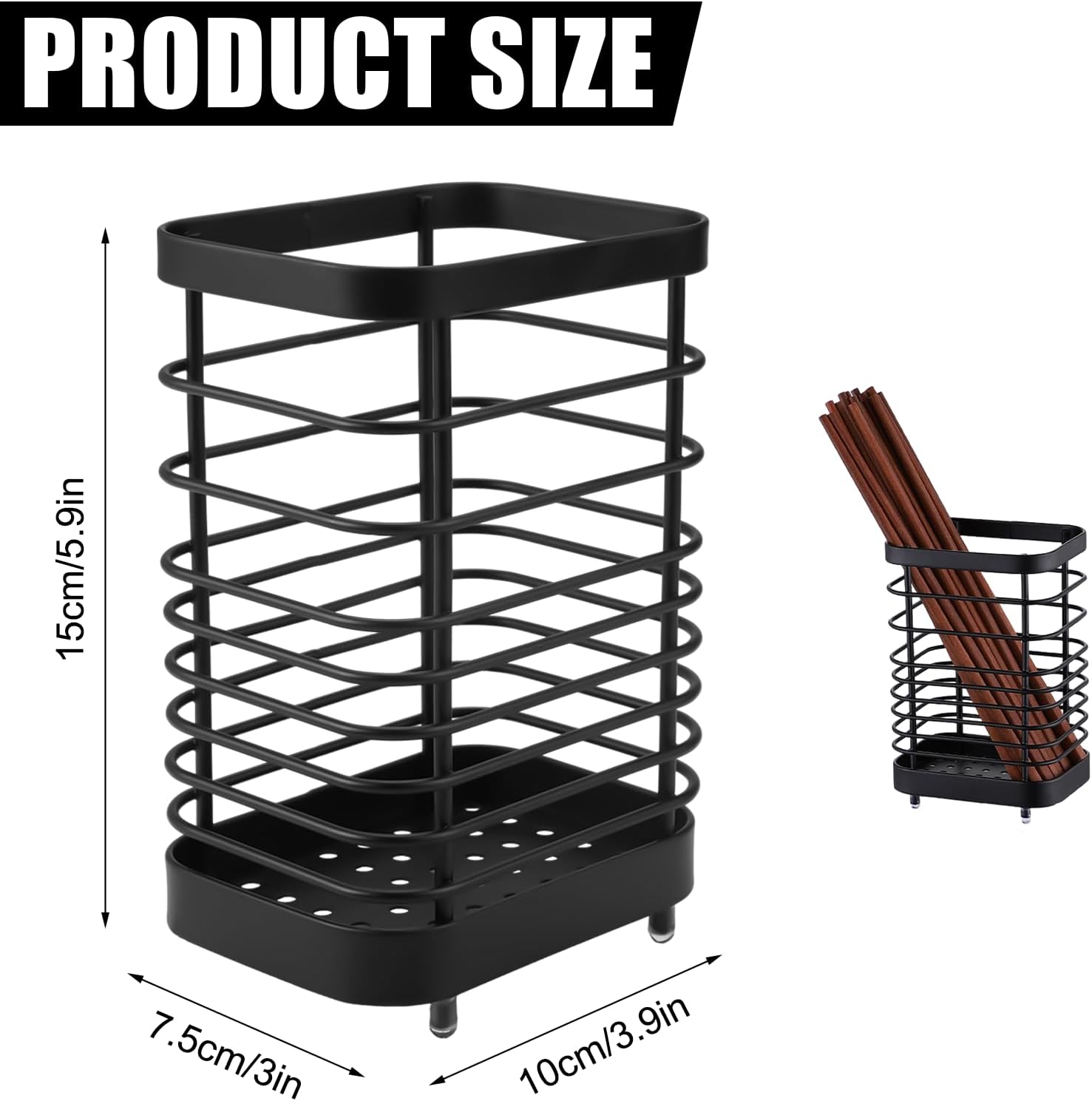 Stainless Steel Kitchen Utensil Holder, Countertop Cutlery Basket and Drainer for Spatulas, Spoons and Chopsticks, Black โ image 5