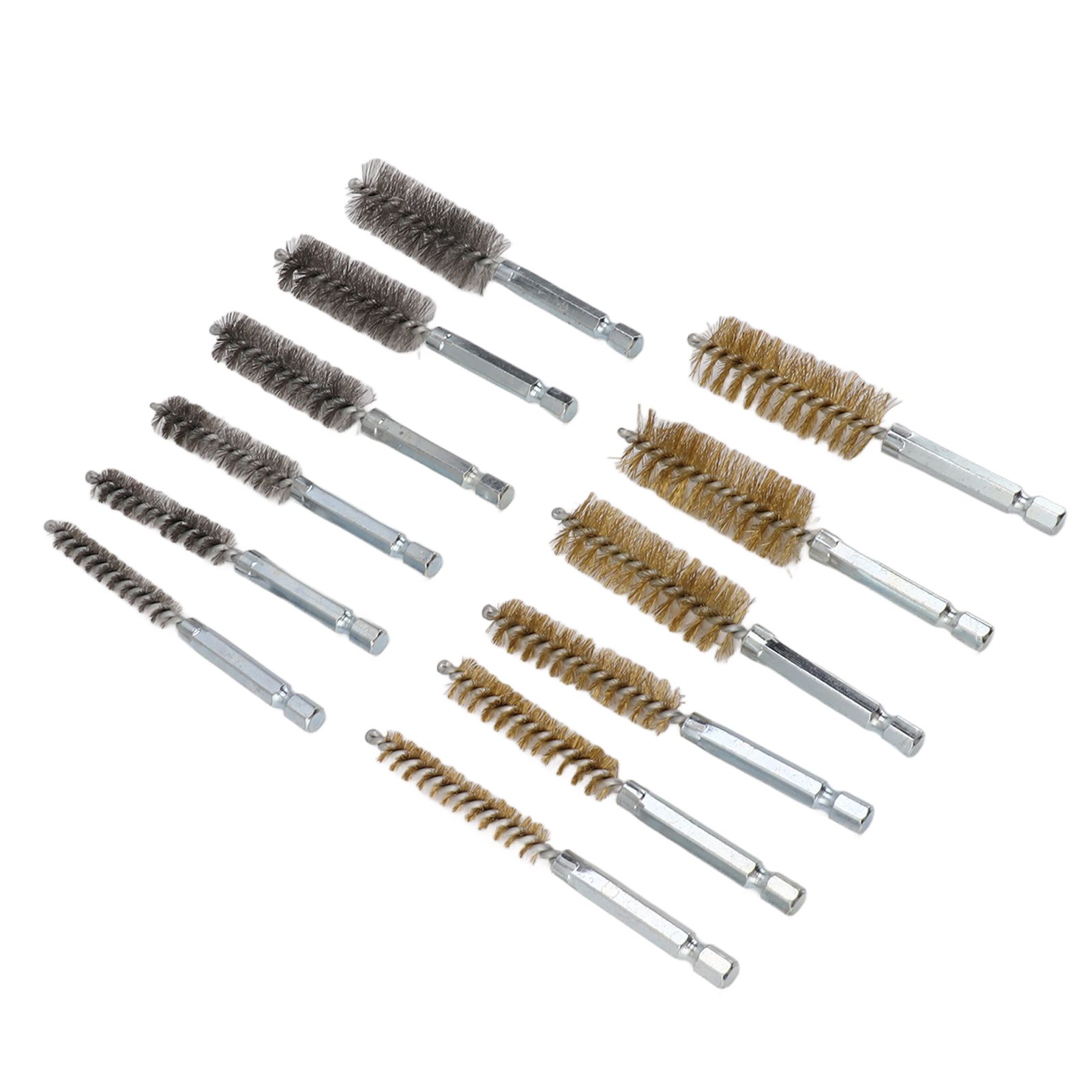 12PCS Bore Brush Copper and Iron 304 Stainless Steel Bristles Wire Brush for Power Drill with Hex Shank Handle — image 6