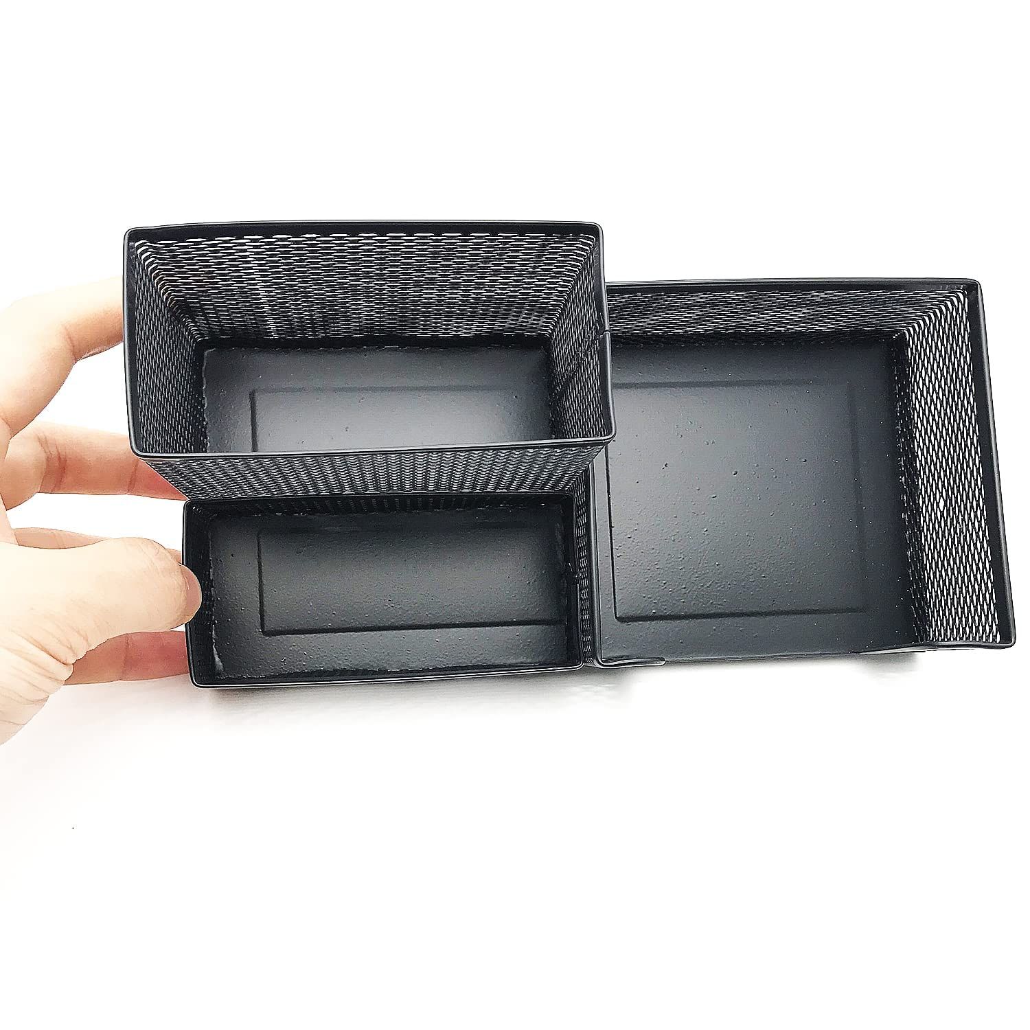 Mesh Desk Organizer, Desktop Organizer Metal Office Supplies Caddy with Pencil Holder and Storage Baskets, 3 Compartments Black โ image 2