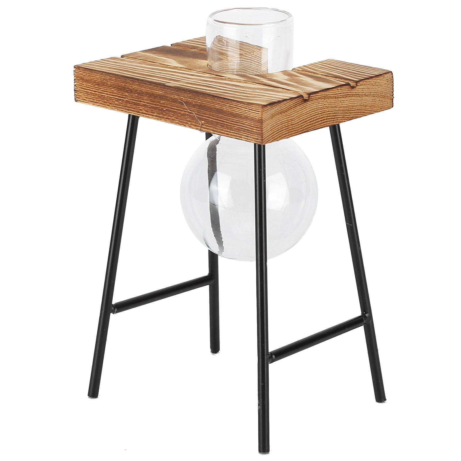 Desktop Glass Planter Wooden Stand Bulb Glass Vase Hydroponics Plant Planter for Home Office Garden1 Bottle — image 5