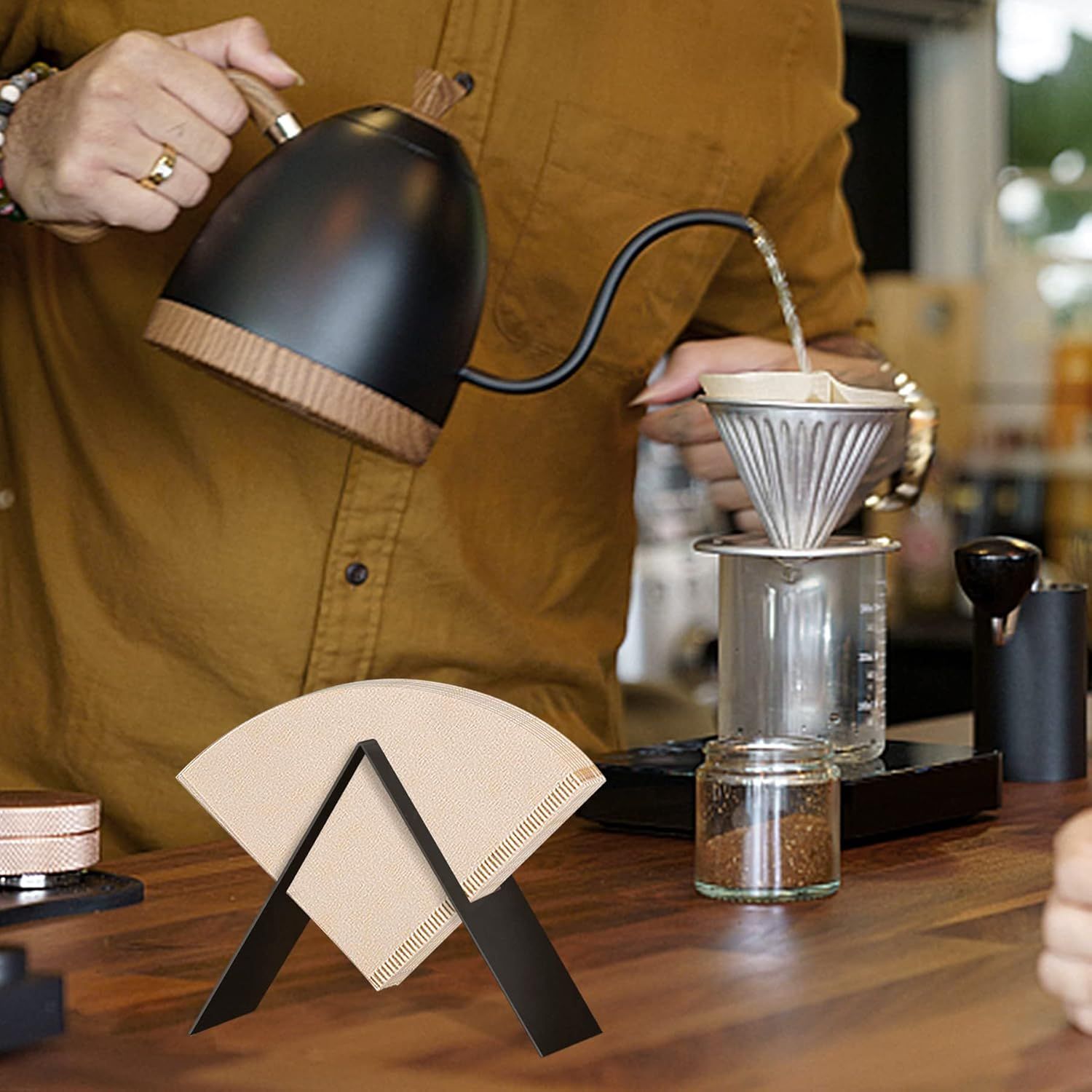 Single Slot Coffee Filter Paper Holder, Stainless Steel Storage Rack, with V-Shaped Design, for Coffee Accessories, for Most Standard-V60 and Cone Filter — image 4