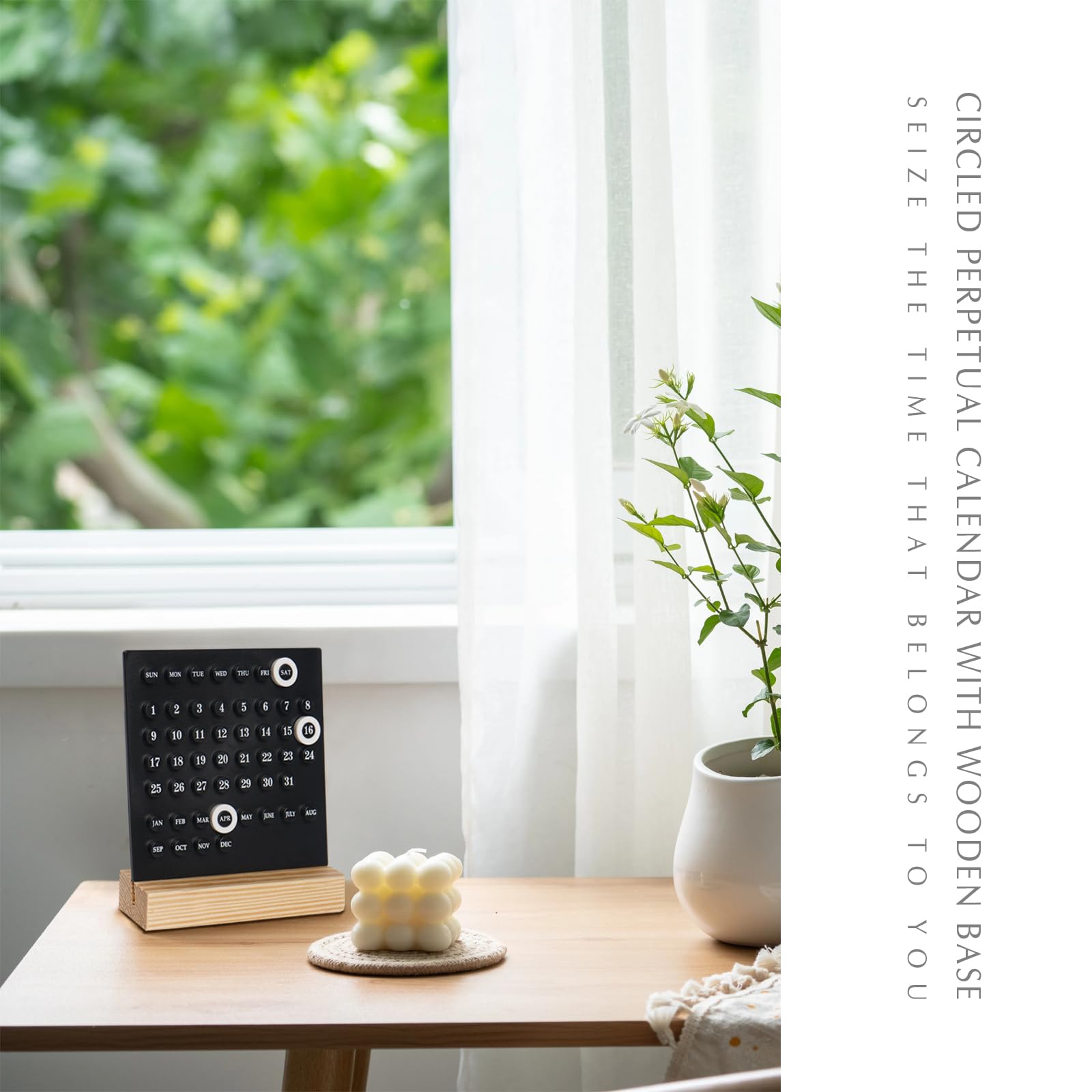 1 Piece Wooden Perpetual Desk Calendar with Retro Date Display for Home Offices, Study Desks and Everyday Decorative Organisation, White — image 3