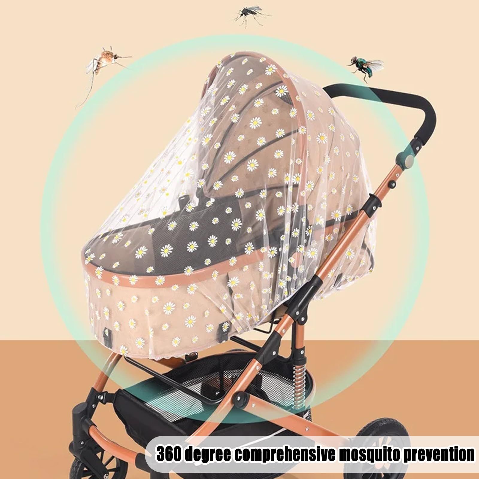 Mosquito Net for Stroller,Baby Pram Net Portable Daisy Print Stroller Netting Cover Perfect Bug Net for Strollers,Bassinets,Mini Crib — image 2