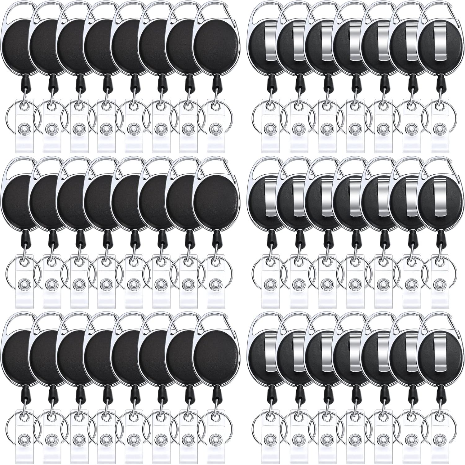 50 Pcs Heavy Duty Retractable Badge Reels Batch ID Badge Holder Retractable Clip Bulk Key Holder with Ring for Office Worker Employee, Doctor Nurse Gifts