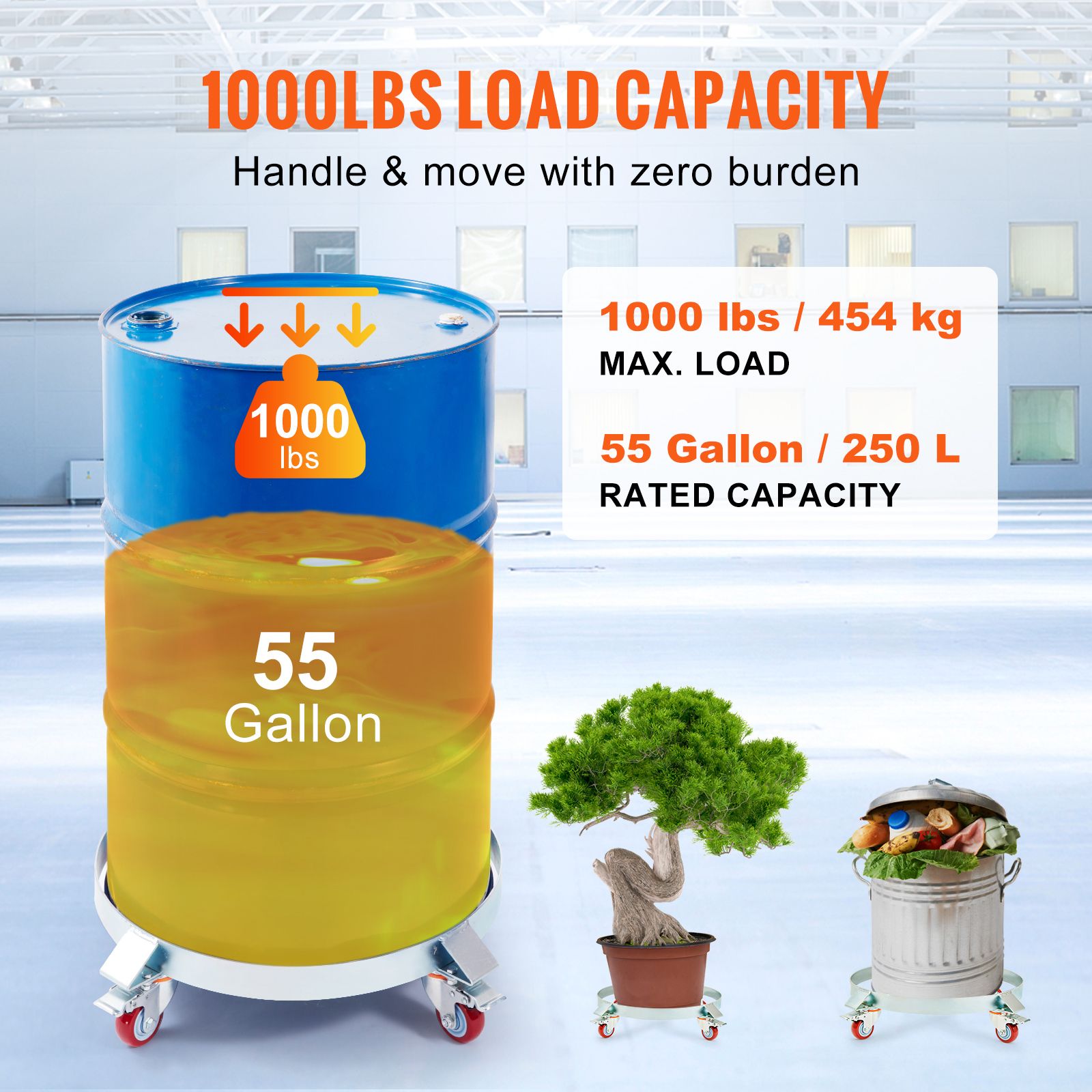 2PCS 250 L Heavy Duty Drum Dolly, 454 kg Load Capacity, Barrel Dolly Cart Drum Caddy, Non Tipping Hand Truck Capacity Dollies with Steel Frame 4 Swivel Casters — image 3