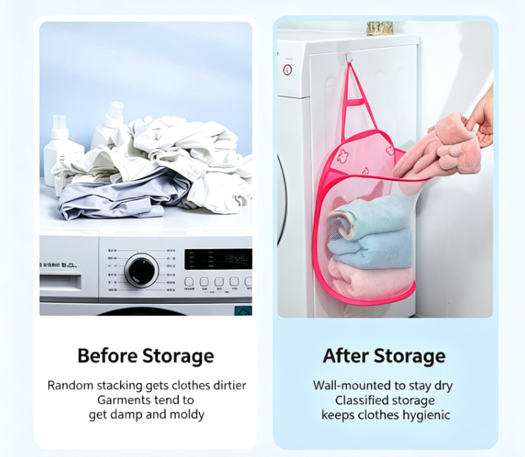 Foldable Wall Mount Laundry Basket 2-Pack - Hanging Clothes Storage Organizer for Bathroom Bedroom - Space Saving Collapsible Hamper - Gray Mesh — image 4