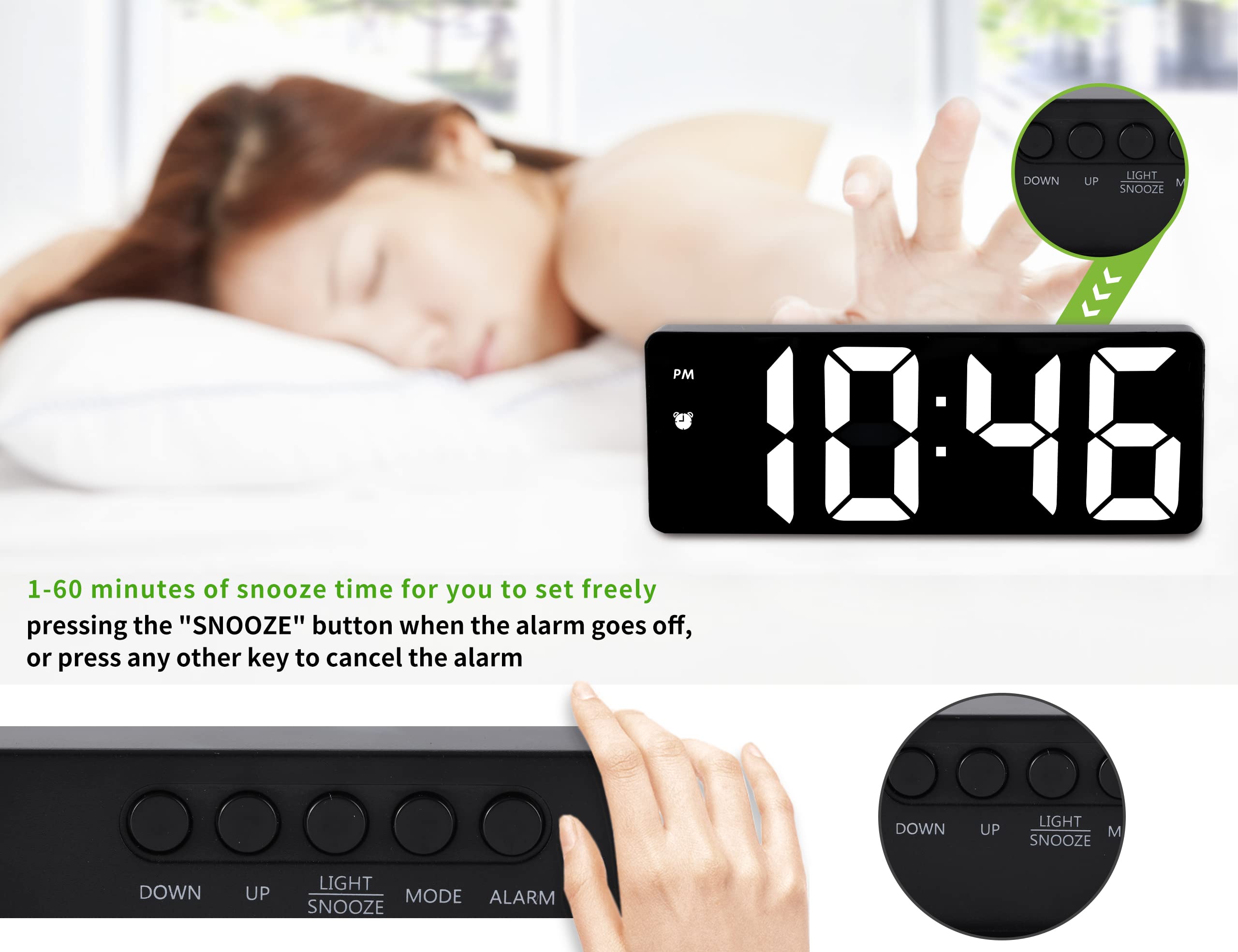 Digital LED Alarm Clock with Voice Control, Adjustable Brightness, 12/24 Hour Display and Type-C Power for Bedroom, Black — image 6