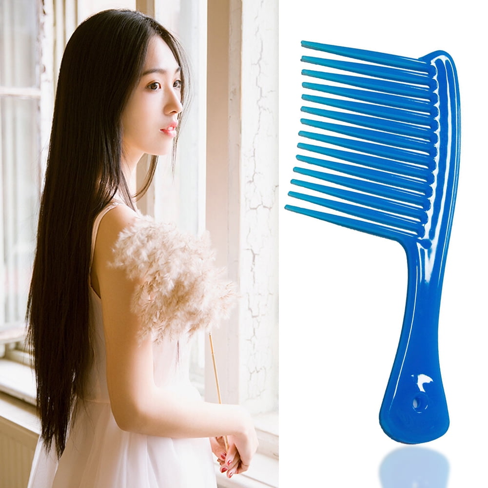 Large Wide Tooth Comb Handle Detangling Reduce Hair Loss Brush Tool (Black) Blue — image 5