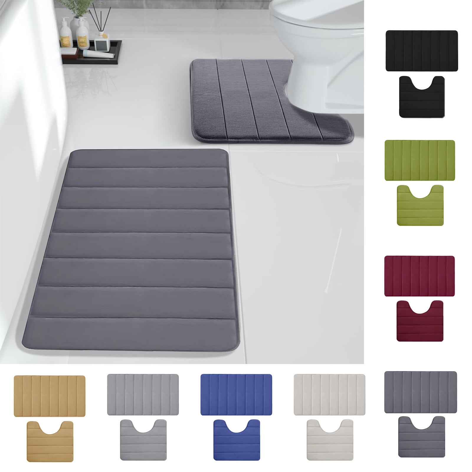 Memory Foam Toilet Rug, Non-Slip Bathroom Rugs, Toilet Rugs U Shaped Washable, Commode Contour Rug, Soft Comfortable Super Water Absorption #2_Dark Gray