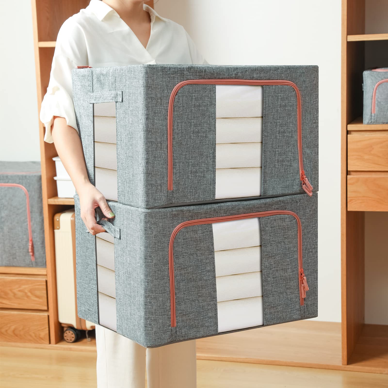 100L Cloth Storage Box Closet Organizer Storage Bags Clothes Storage Bags Wardrobe Organizer Idea Grey — image 3