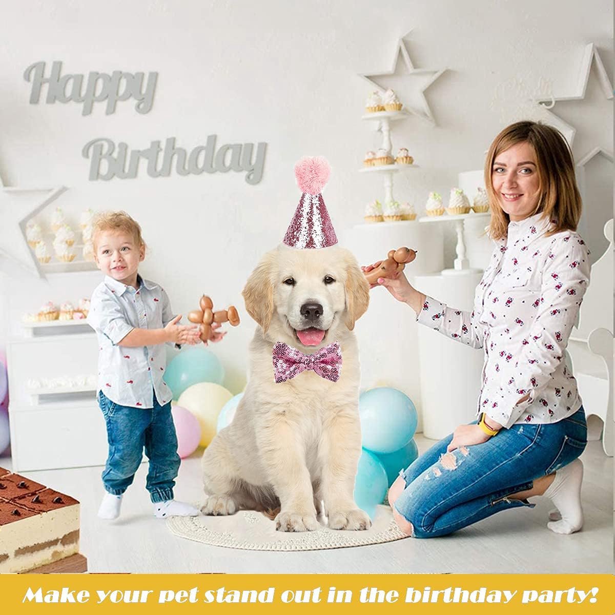 Birthday hats for dogs/cats - Party hat set for dogs - Includes bow tie and blue number - Suitable as decoration for a puppy or kitten - Clothing, headwear and — image 4