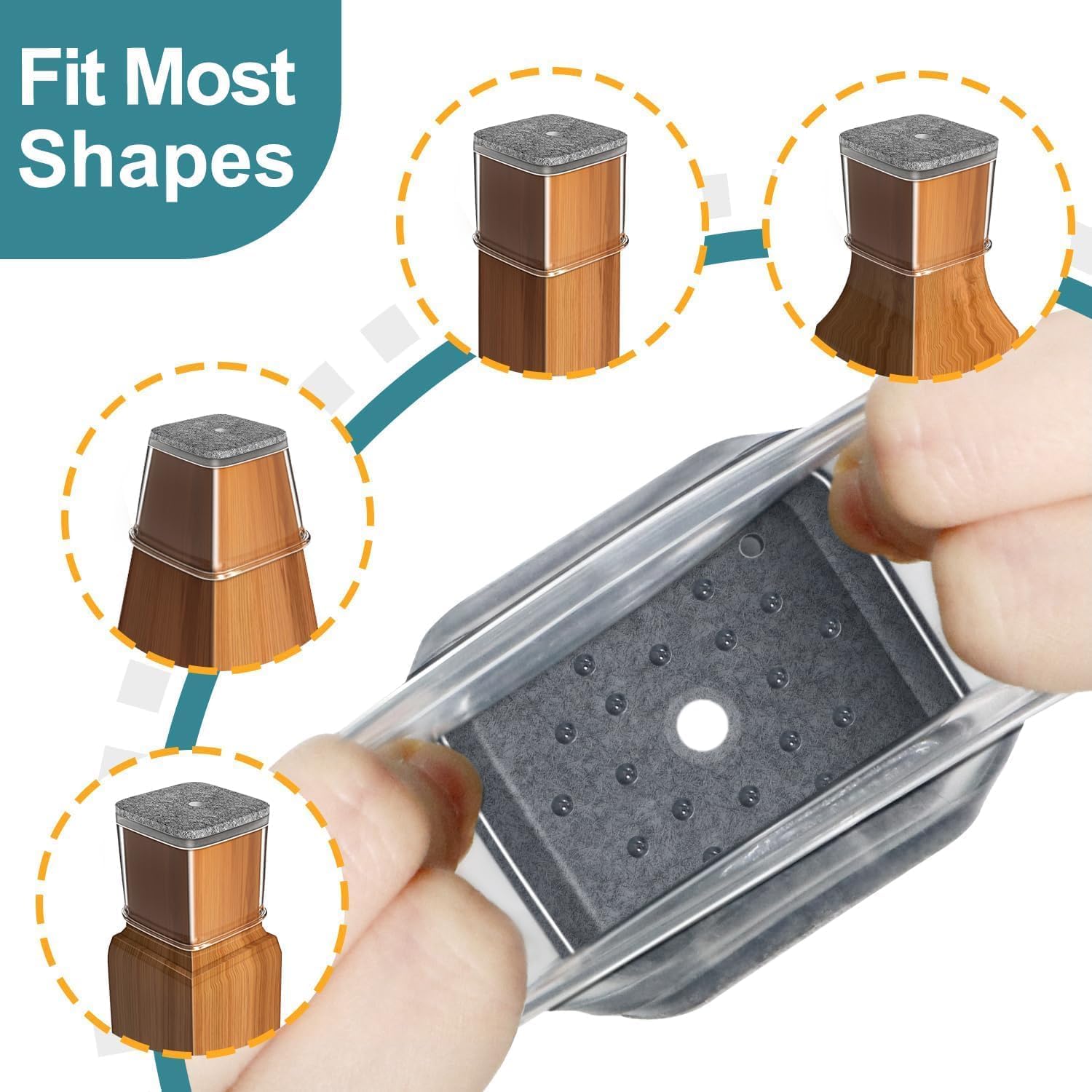 Ansible 24 Pcs Chair Leg Floor Protectors Square, Silicone Felt Furniture Leg Pads Caps Covers for Hardwood Floors (Fit:1-1/16" to 1-5/8") — image 3