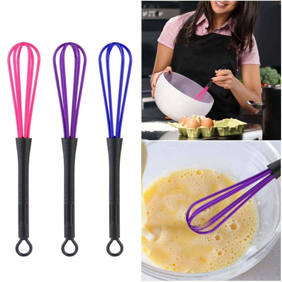 5 Pieces Silicone Whisk, Balloon Whisk Set, Colorful Non Scratch Coated Kitchen Whisks for Cooking Nonstick Cookware