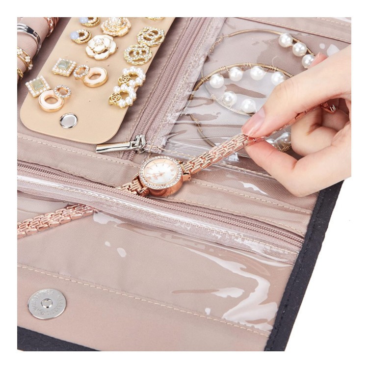 Black Portable Travel Jewelry Organizer Roll - Foldable Jewelry Storage Pouch for Earrings, Rings, and Necklaces(Jewellery is a shooting prop and is not โ image 4