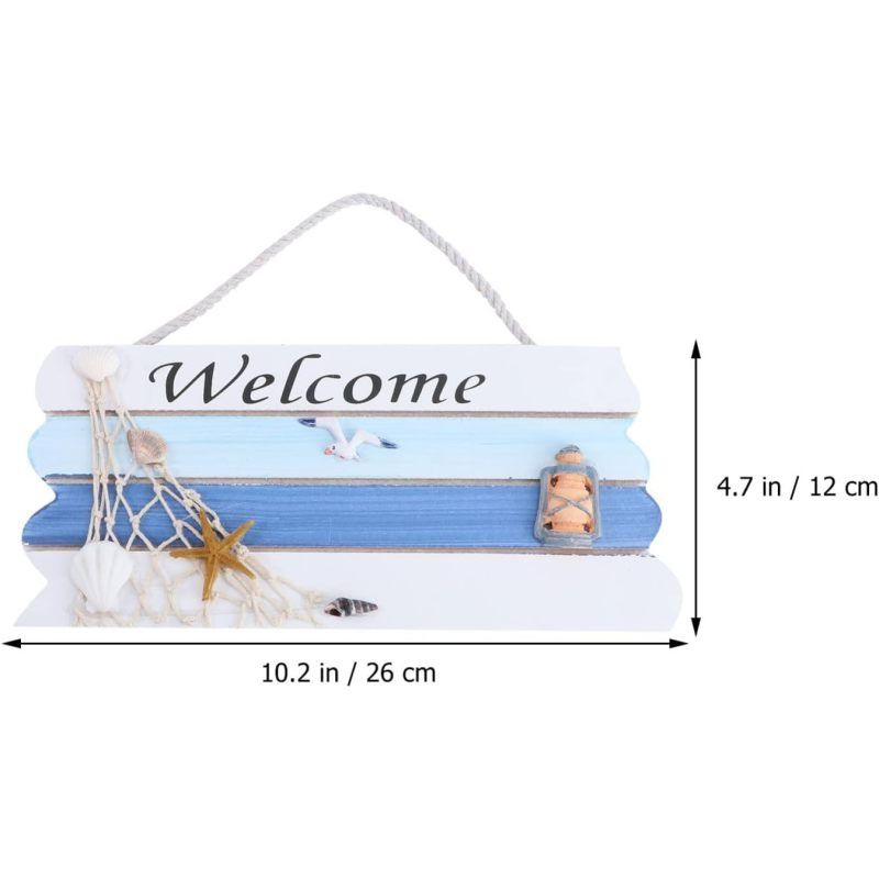 Wooden Welcome Sign Hanging Wall Welcome Sign Board for Beach Boat Ocean Seaside Theme Plaque Ornaments Home Door โ image 4