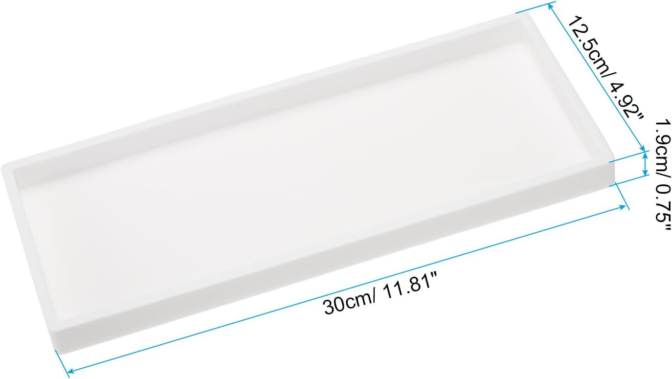 Silicone Bathroom Tray, 12" x 5" Soap Dispenser Tray Jewelry Organizer Dish for Restroom, Dresser, Kitchen Sink Jewelry, Coin, Key, Pure White 11.8" 4.9" 0.8" — image 2