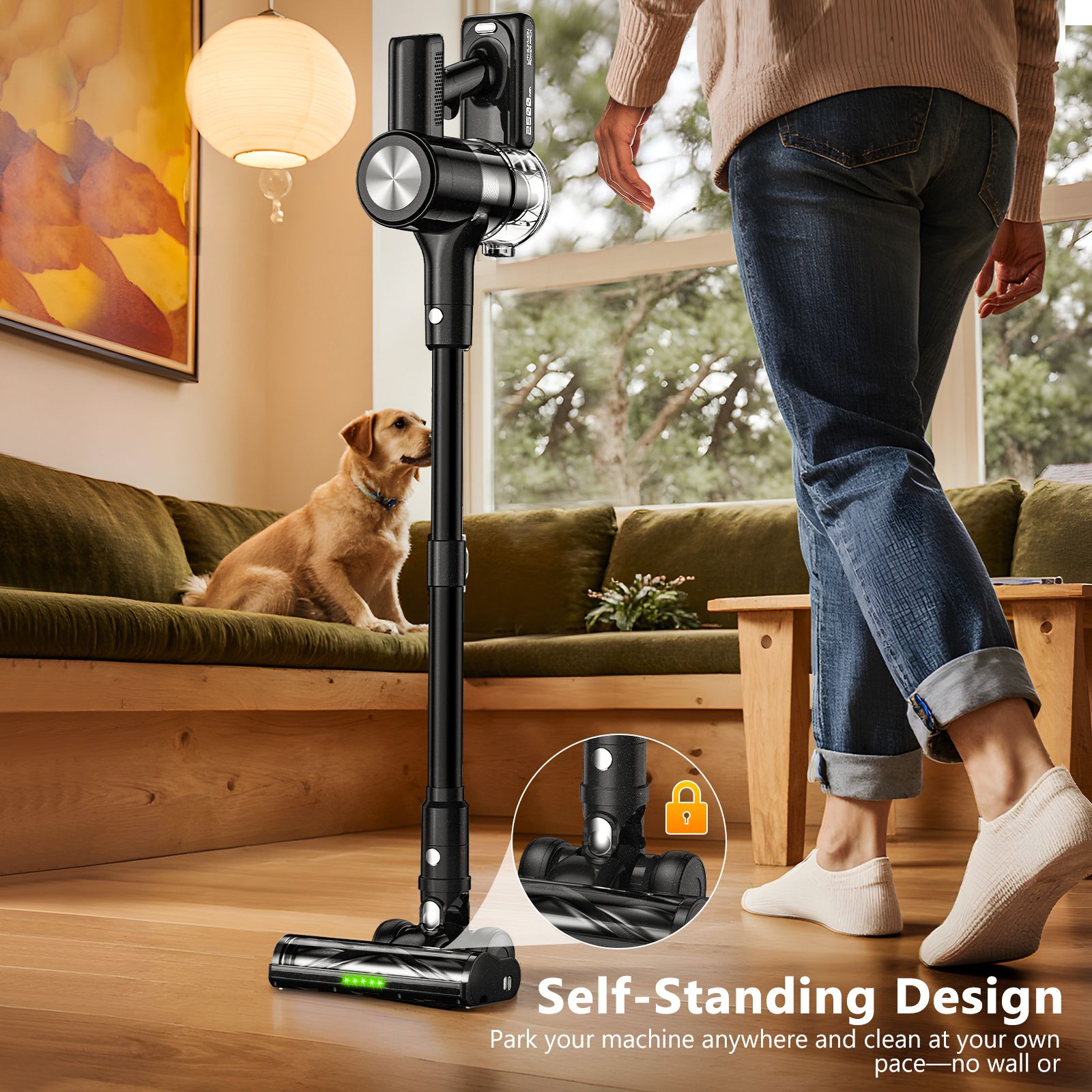 Cordless Vacuum Cleaner, 55Kpa/55Mins Vacuum Cleaners for Home. Self-Standing Stick Vacuum with Rechargeable Dock,LED Display & Anti-Tangle,Lightweight — image 2