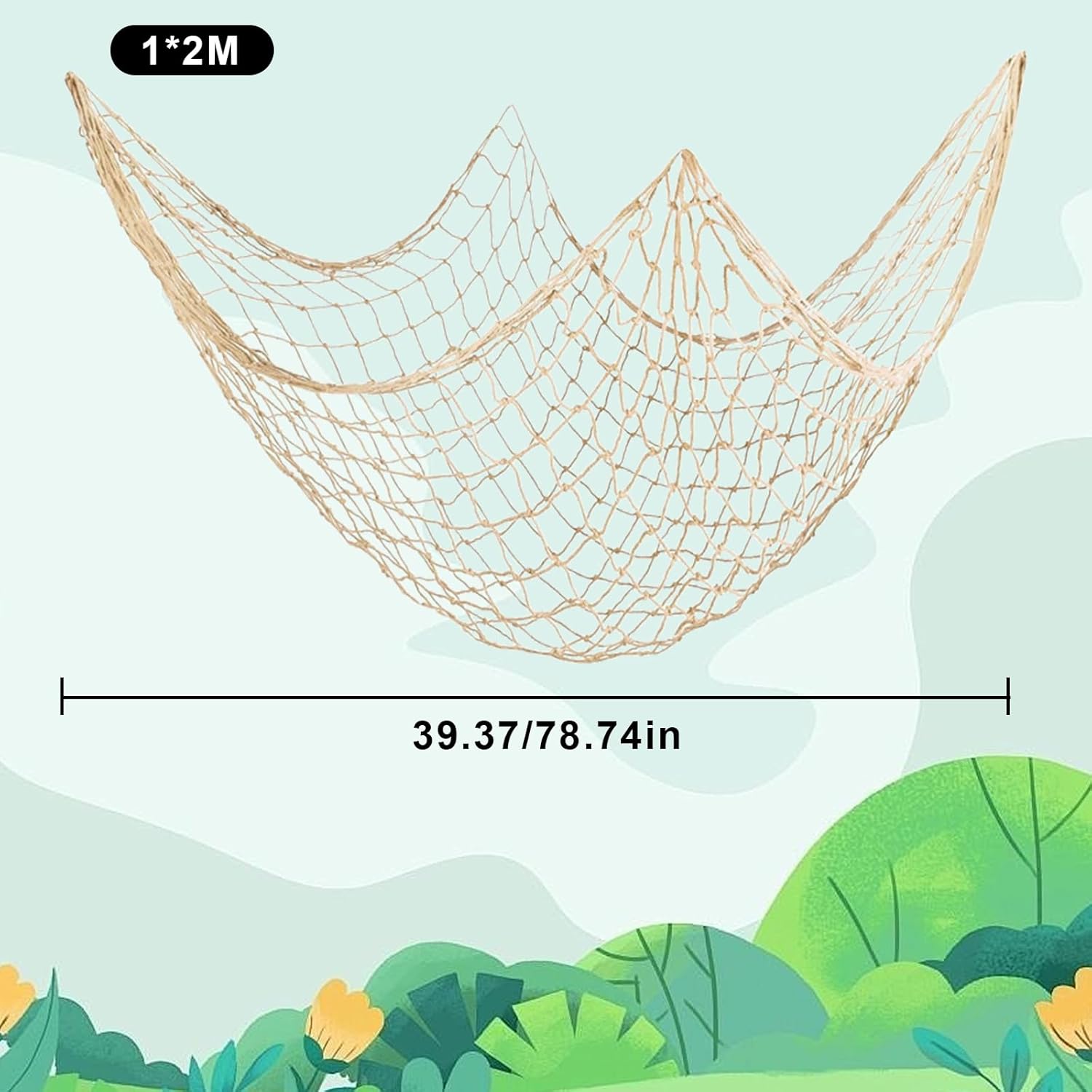 2 PCS Fish Net Decorations, 80 x 40 Inch, Ocean Themed Party Decor Beach, Nautical Wall Hanging Fishing Net for Coastal Bedroom, Bathroom, or Under The Sea — image 2