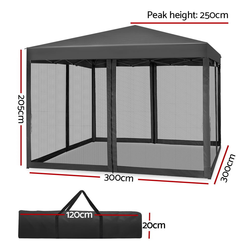 Instahut Gazebo Pop Up Marquee 3x3m Wedding Party Outdoor Camping Tent Canopy Shade Mesh Wall Grey — image 2