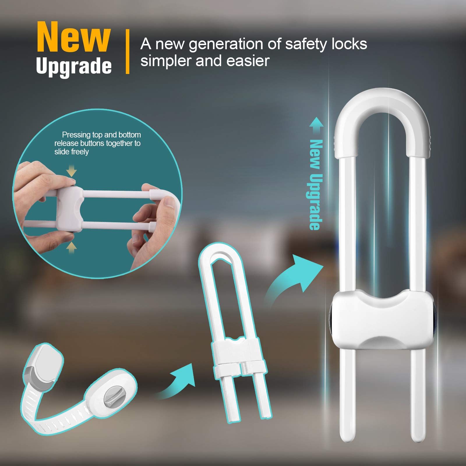 6PCS Cabinet Locks for Babies, Adjustable U-Shaped Child Safety Locks, Multifunctional Cabinet Handle Lock for Drawers Cabinets — image 2