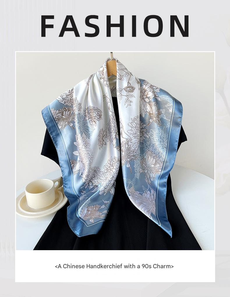 Light coffee Gift Box Set Elegant 90x90cm Women's Square Scarf - Vintage Floral Print Satin Headscarf - Lightweight Polyester Silk Feel Shawl Wrap for Hair โ image 2