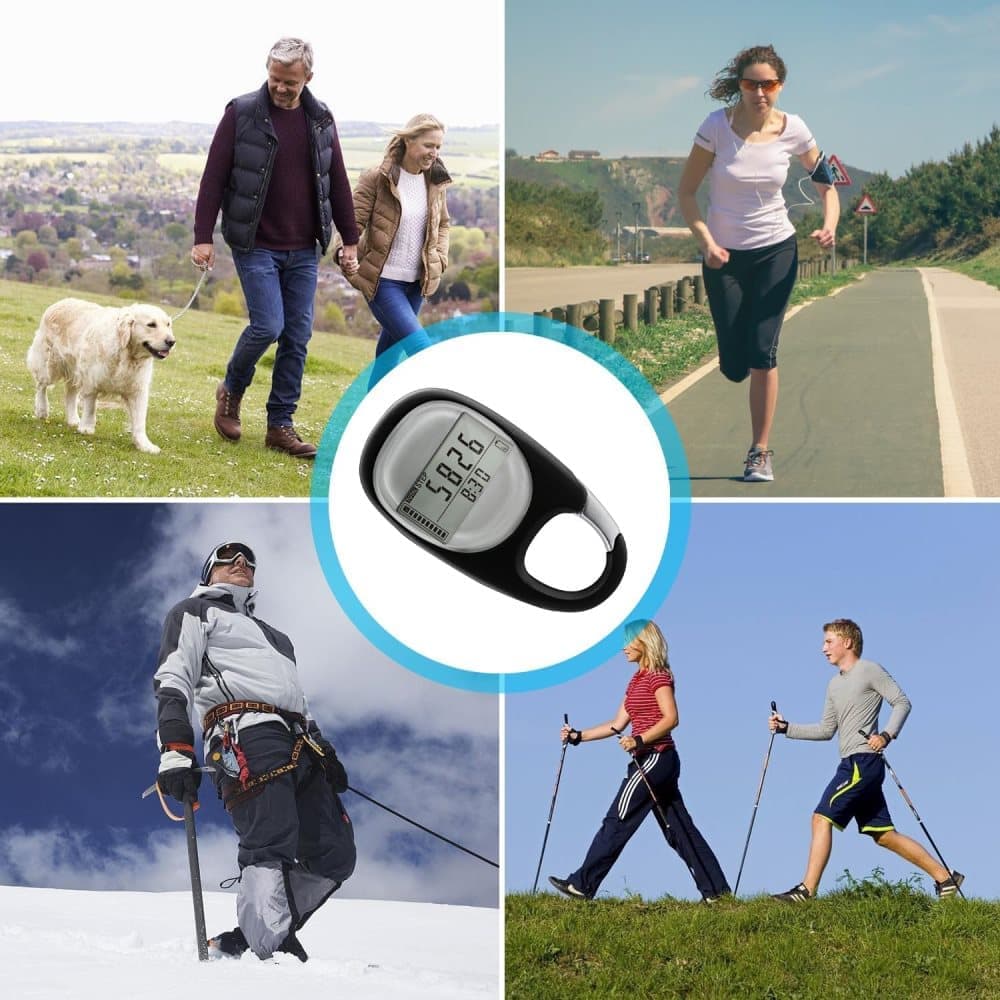3D Pedometer with LED Display for Running and Walking, Portable Step Counter with Climbing Carabiners, Black — image 6