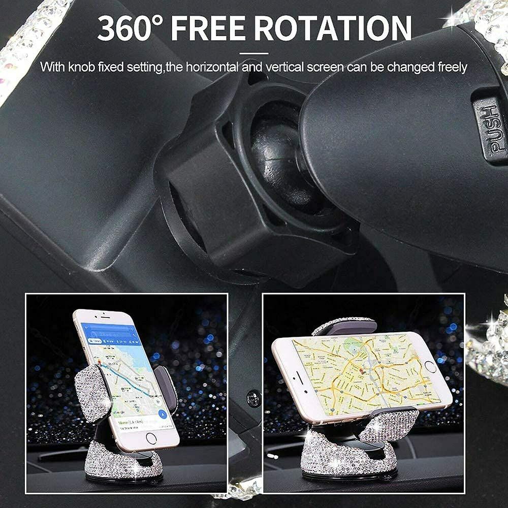 Cell Phone Holder, 360°Adjustable Phone Mount with One More Air Vent Base, Crystal Car Interior Decoration — image 5