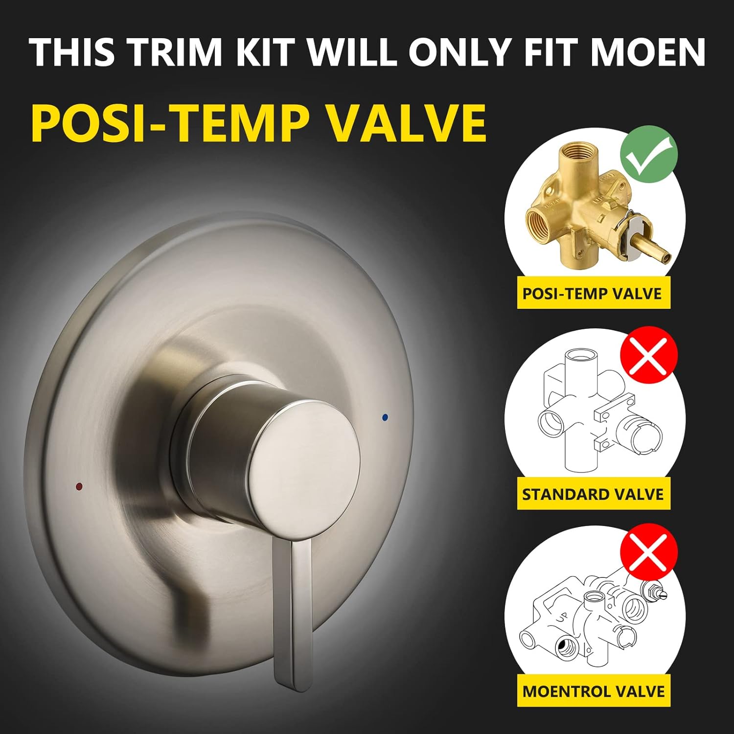 Shower and Tub Trim Kit, Compatible with Moen Posi-Temp Valve, Brushed Nickel — image 2