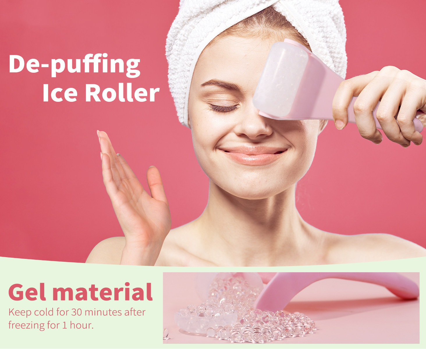 Green Face Ice Roller with Gel Cooling Head- Reusable PP and Gel Cold Massage Tool for De-Puffing, Soothing, and Refreshing Skin, Easy to Freeze, Comfortable โ image 5
