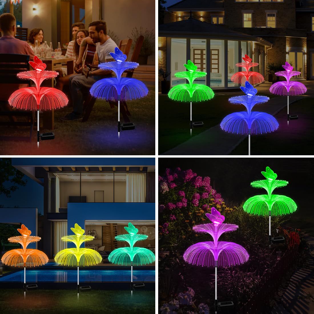 Solar Garden Lights 4 Packs Solar Lights for Outside,Waterproof Solar Outdoor Lights Decorative 7 Color Changing Double Jellyfish — image 4