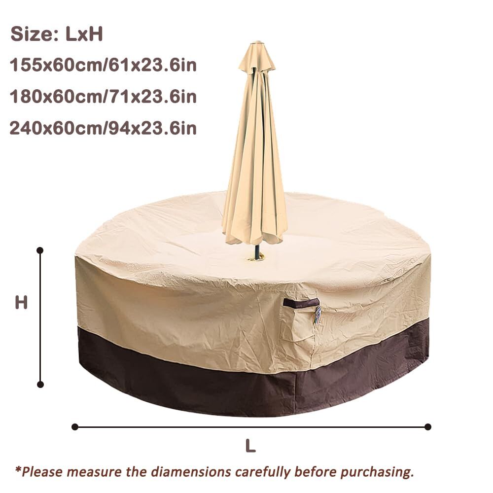 Round Patio Furniture Cover with Umbrella Hole: Waterproof 4-Season Protector for Garden, Balcony Table & Chair Sets(240x60 cm LxH) — image 2