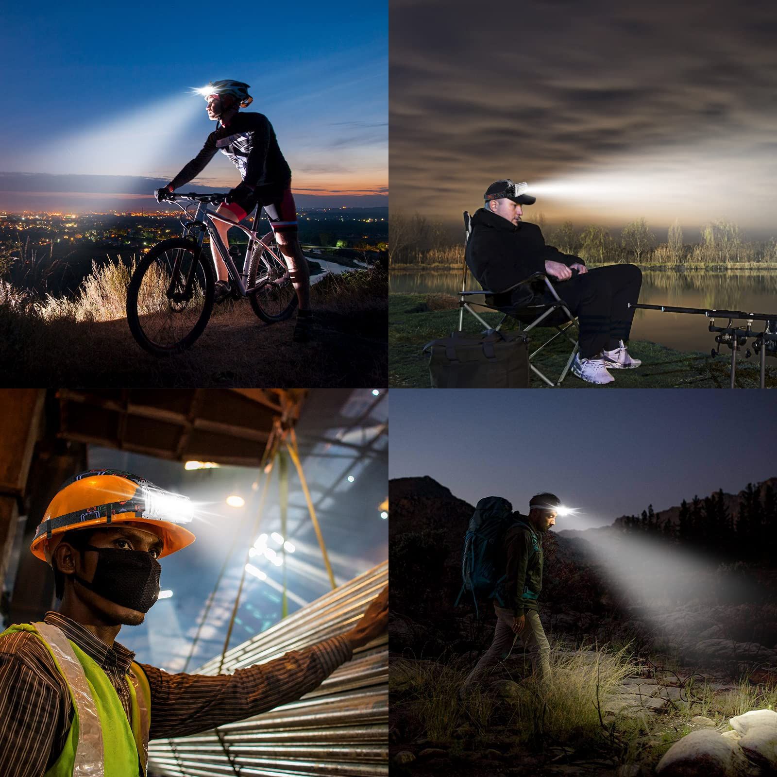 LED Headlamp Rechargeable Headlamp COB High Bright Headlight 3 Modes Adjustable IP65 Waterproof Work Light for Hard Hat — image 4