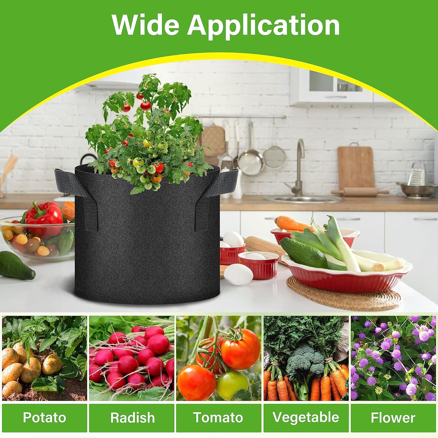 HealSmart 6-Pack 3 Gallon Nonwoven Grow Bags - Aeration Fabric Pots with Handles for Garden Fruits Vegetables Flowers - Black โ image 6