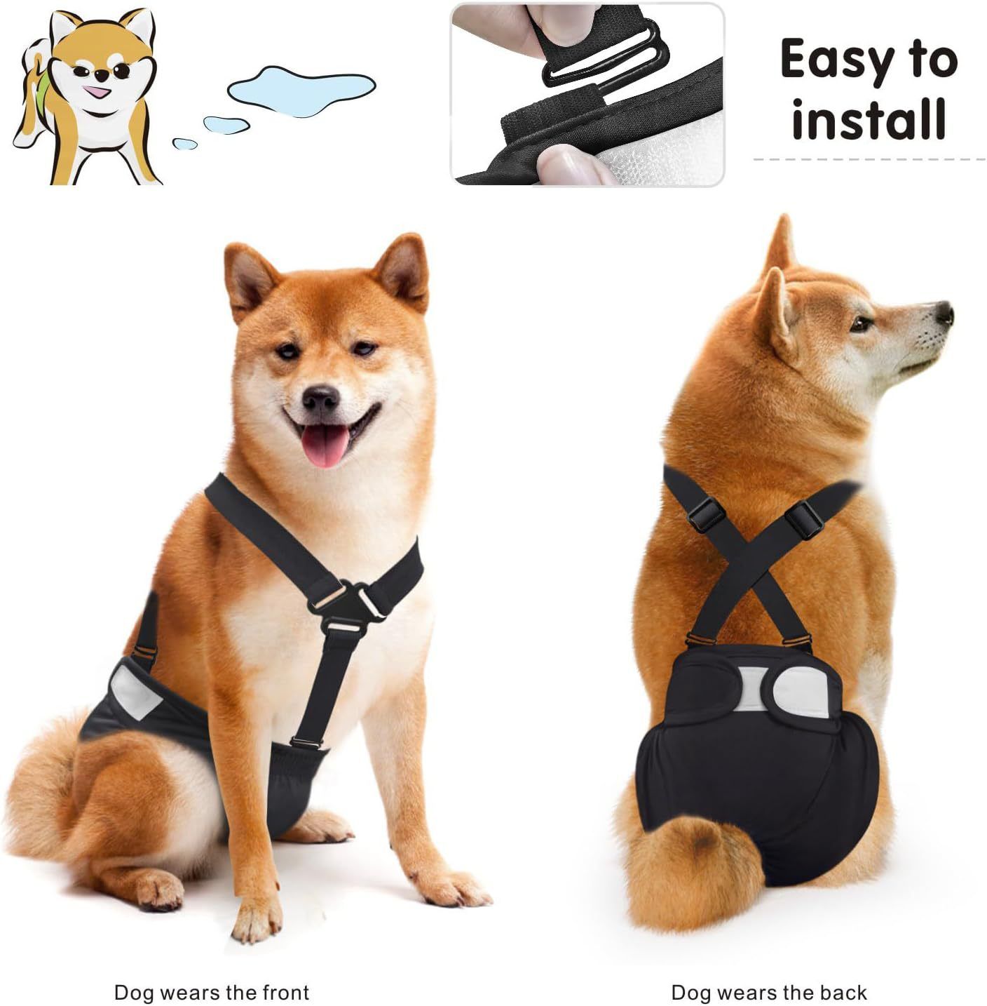 3 Pack Avont Washable Female Dog Diaper with Suspender, Reusable Girl Doggie Diapers for Small Medium Large Doggy in Heat Cycle Period Incontinence -S โ image 2