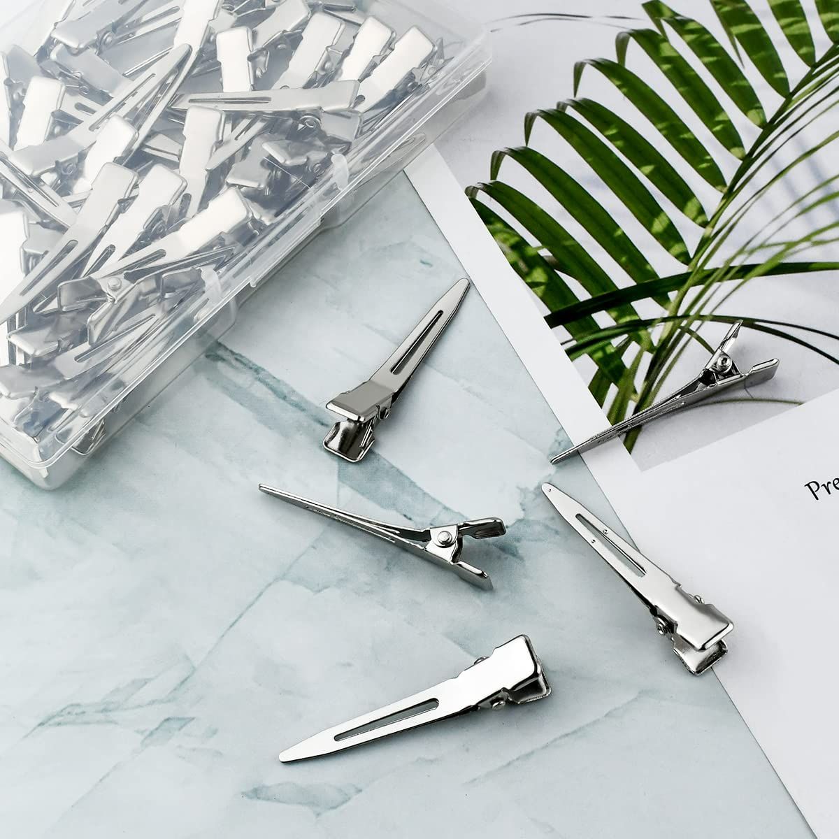 50 Pack Metal Duckbill Hair Clips, Single Prong Sectioning Clips for Hair Styling, Colouring, Extensions, Bows and Salon Use, Silver, 4.5 cm — image 5