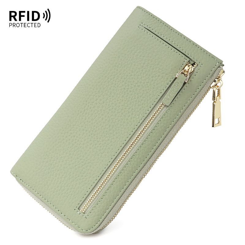 Genuine Leather Wallet RFID Blocking Wallet Long Zipper Clutch Women'S Phone - Pink - Size m — image 4
