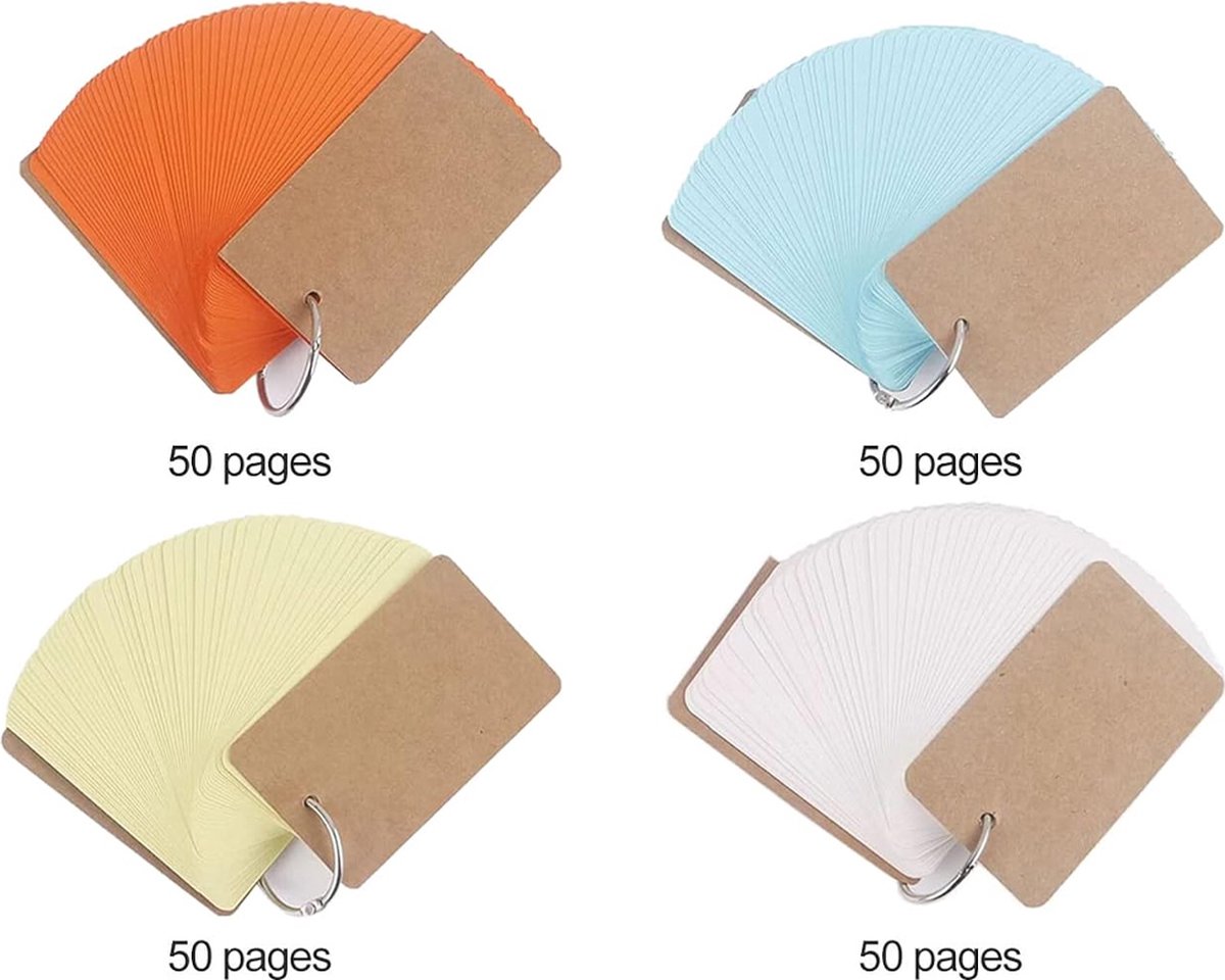Index Cards - 4 Colors - Flashcards - Vocabulary Cards - Lined - Colorful Learning Cards - Flashcards 200 Pieces - Learning Vocabulary with Rings - Learning — image 4