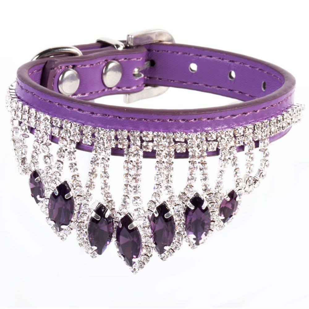 Dog Collar Mountain and water PU Princess Style purple M# 1.3cm wide * 35cm total length, neck circumference 26cm-32cm