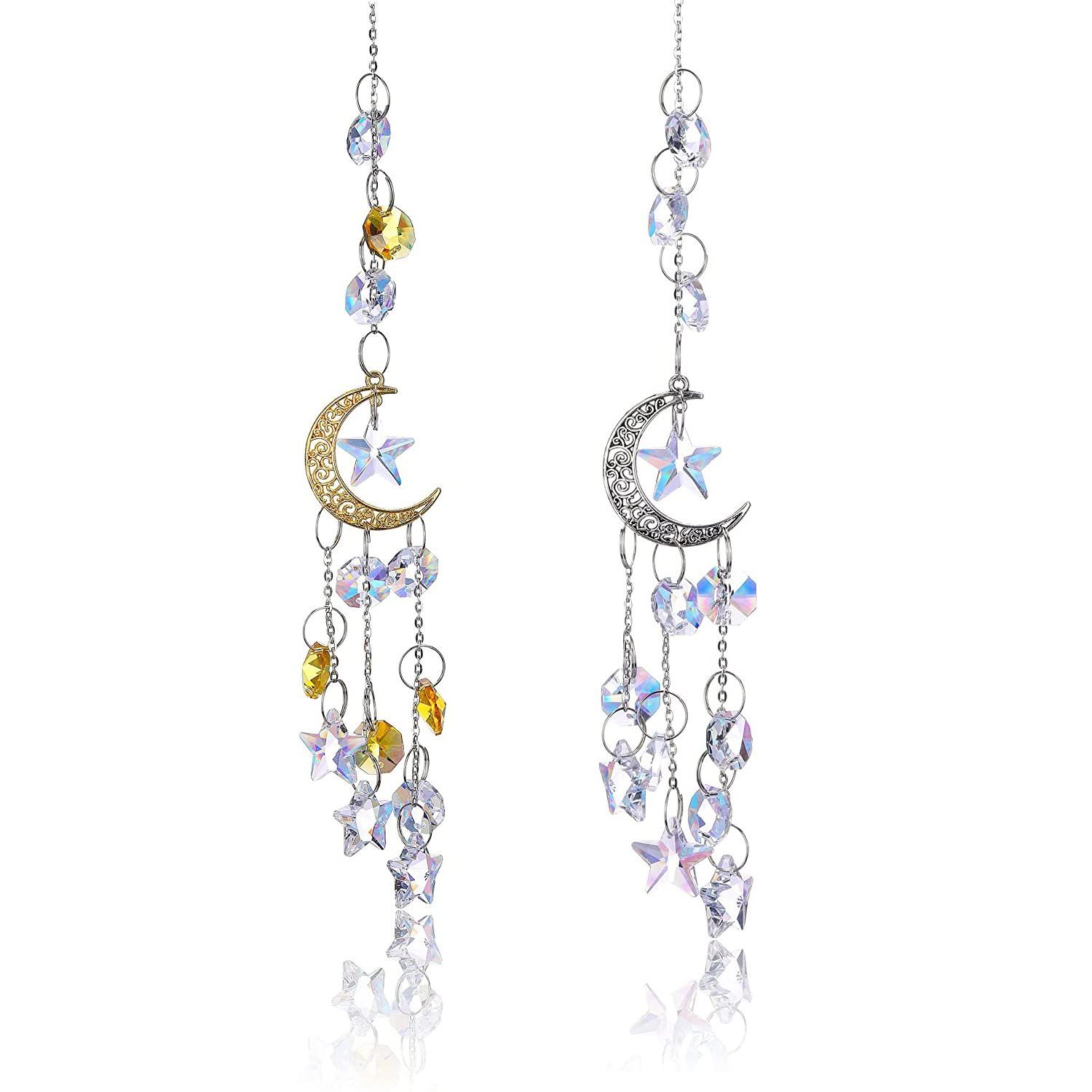 Colorful Crystals Suncatcher, 2PCS Hanging Metal Chain Sun Catcher Decorations, Ornaments for Gardens Windows Home Party