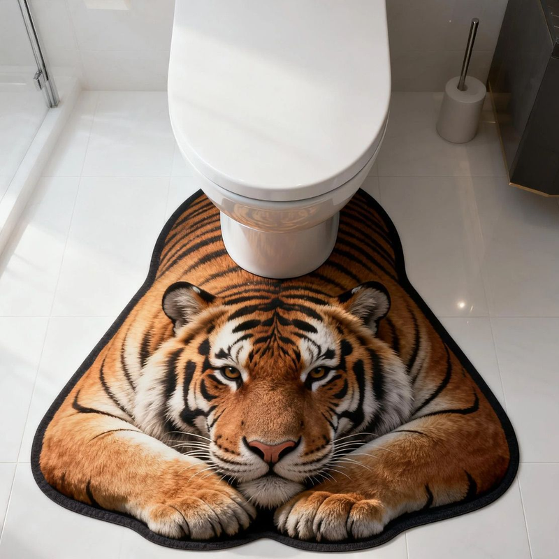 U Shaped Toilet Mat Quick Dry Diatomite Tiger, 15.75 × 19.69 in