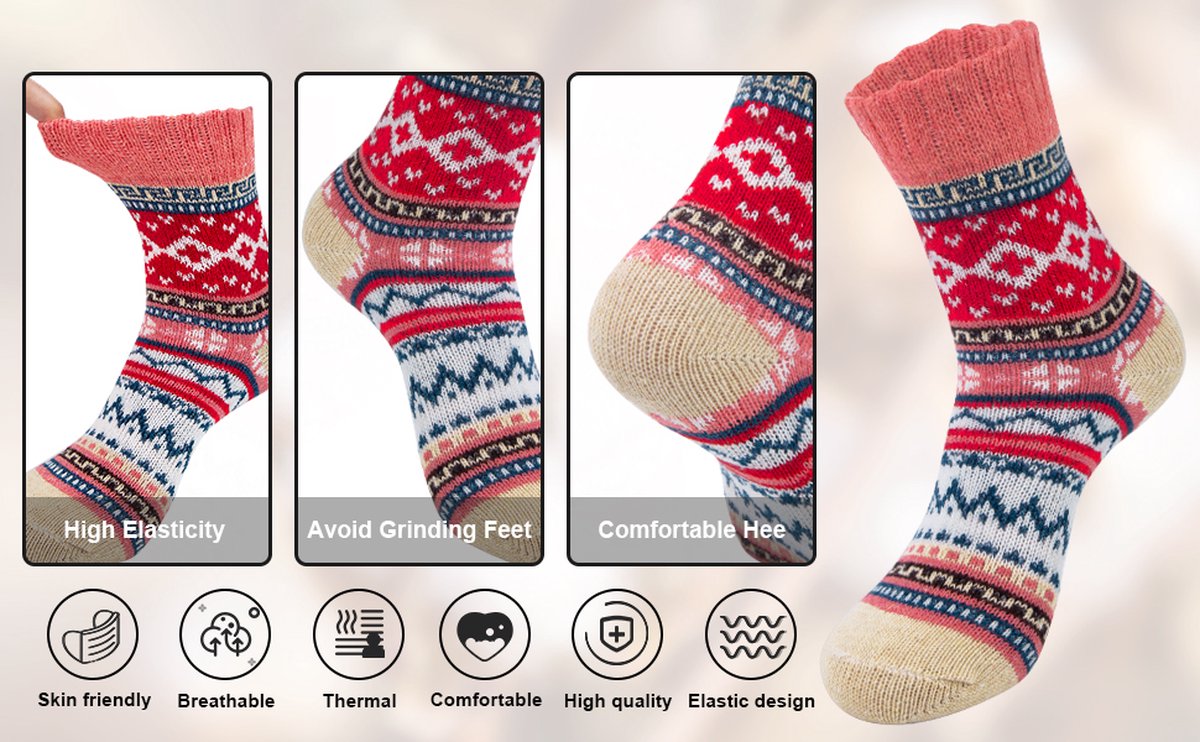 Warm Winter Socks for Women - Set of 5 Pairs - Vintage Design - Women's Socks - House Socks - Warm Socks for Women - Premium Cotton Regular Socks - One Size — image 5
