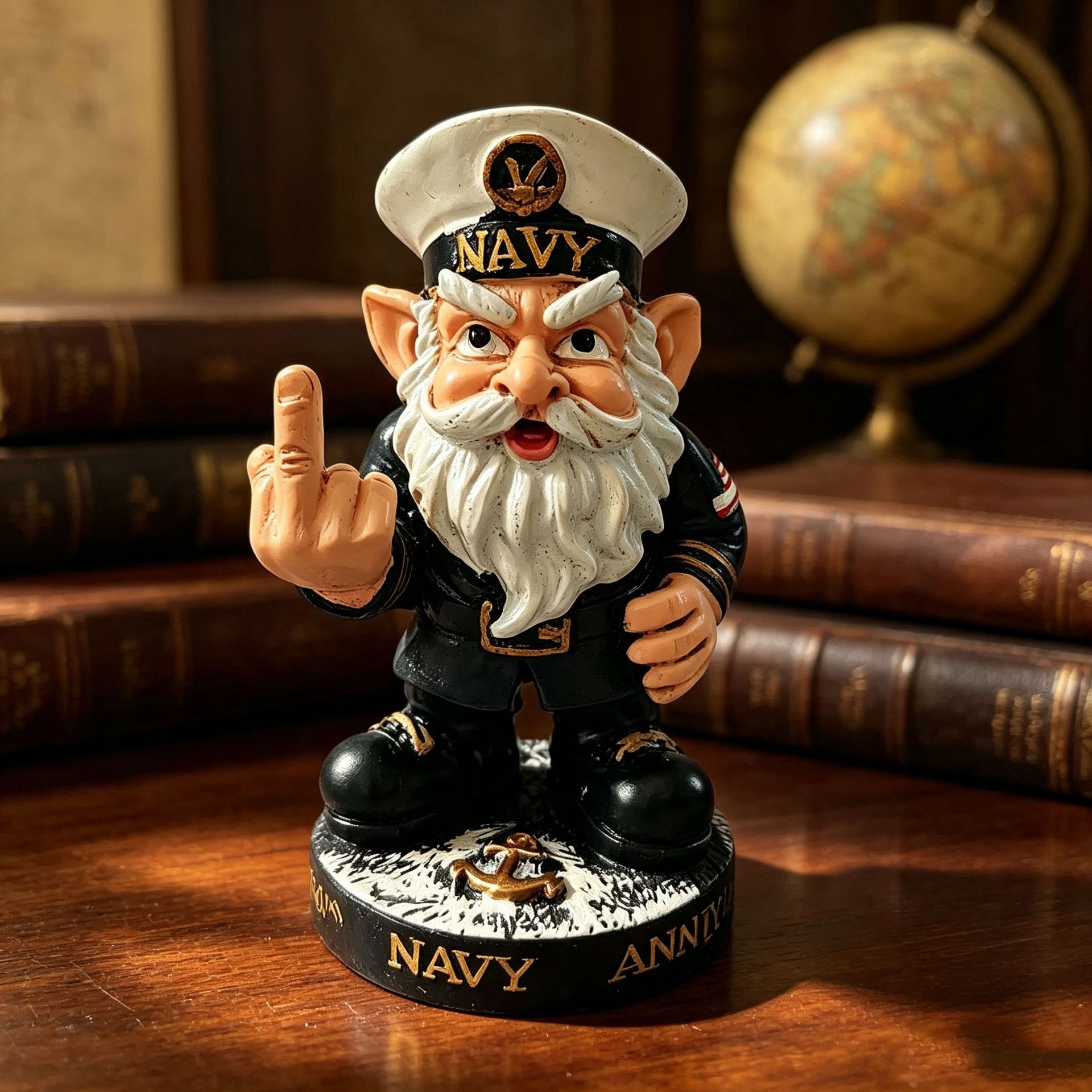 Vintage Nautical Captain Dwarf Figurine: Hand-Painted Distressed Resin, Playful Middle Finger Gesture for Stress Relief, Unique Desk and Office Decor โ image 2