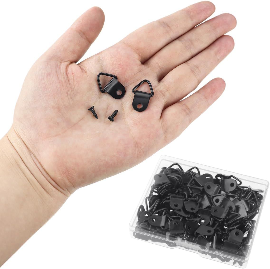 100 Pack Steel Picture Hangers with 100 Screws, Triangle D Ring Hanging Hardware for Frames, Mirrors, Clocks and Wall Art, Black — image 5