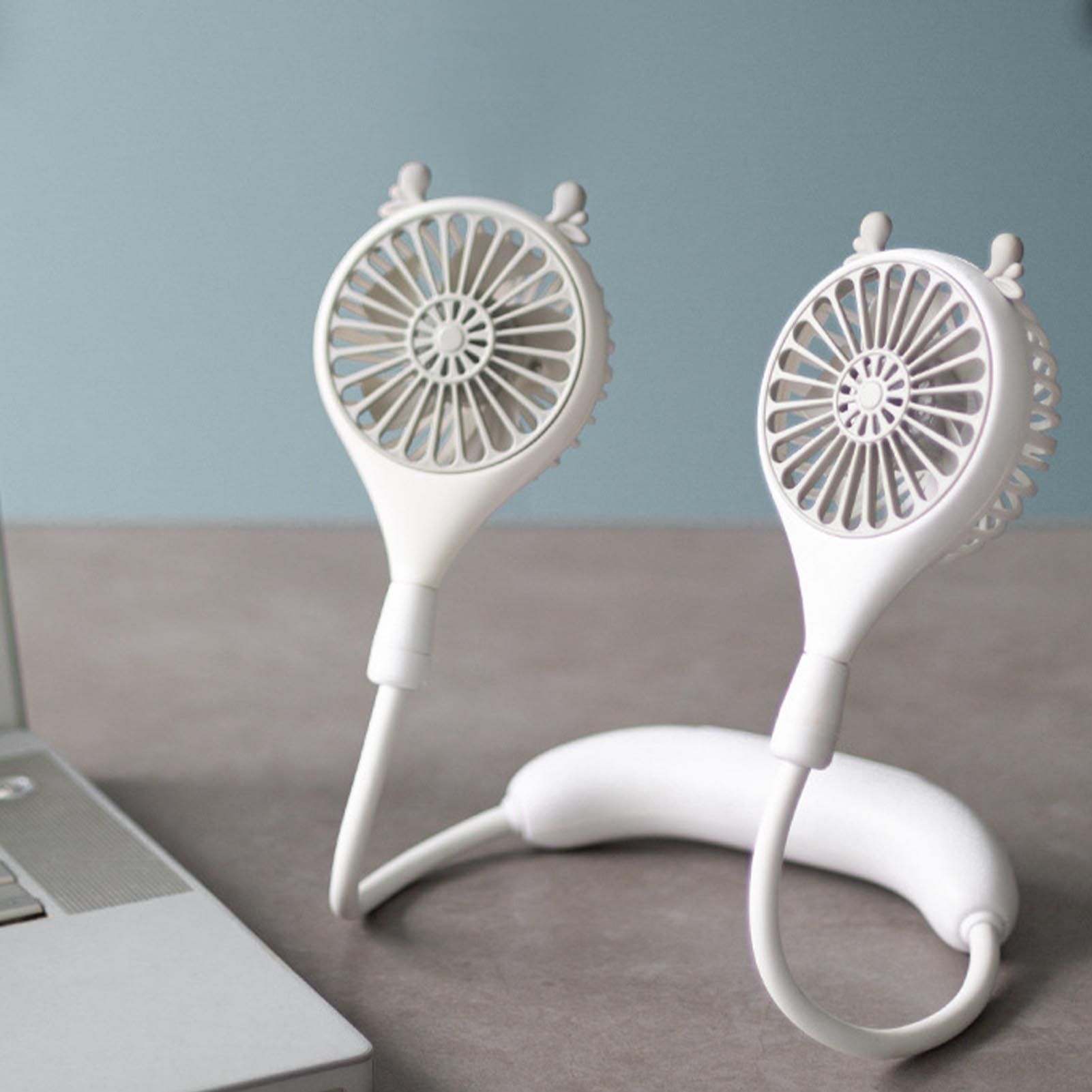 Neck Fan USB Rechargeable Cute Portable Retractable Universal Adjustment Cooling Fan For Outdoor Sports Travel White — image 5