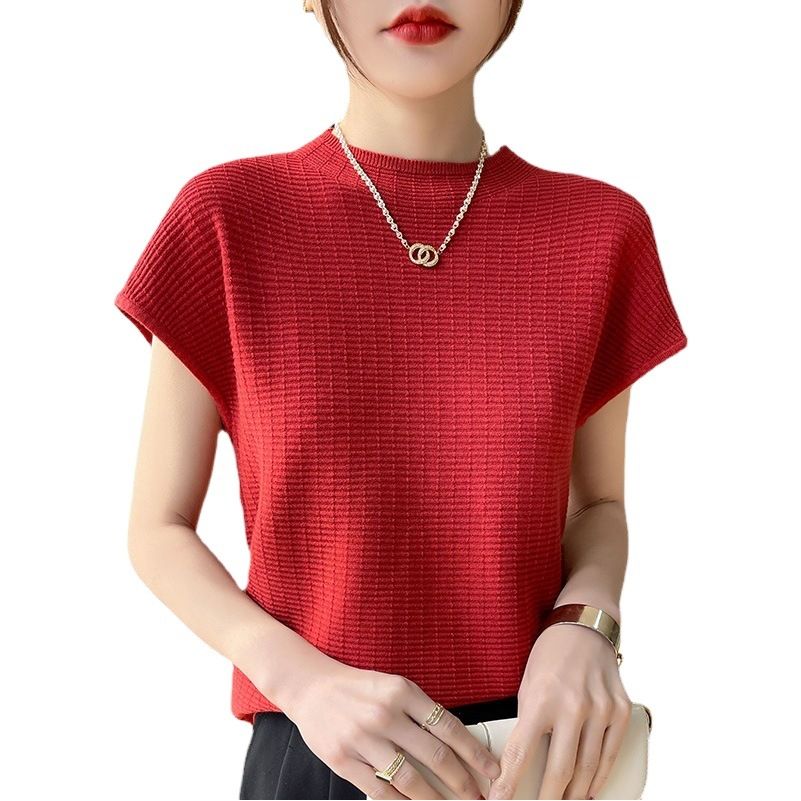 wu Thin Short Sleeve Plaid Knitted Top White XL Size: XL; Height (cm): 170-175; Weight (kg): 60-65; Bust (cm): 94-98; Waist (cm): 78-82; Shoulder width (cm) โ image 2