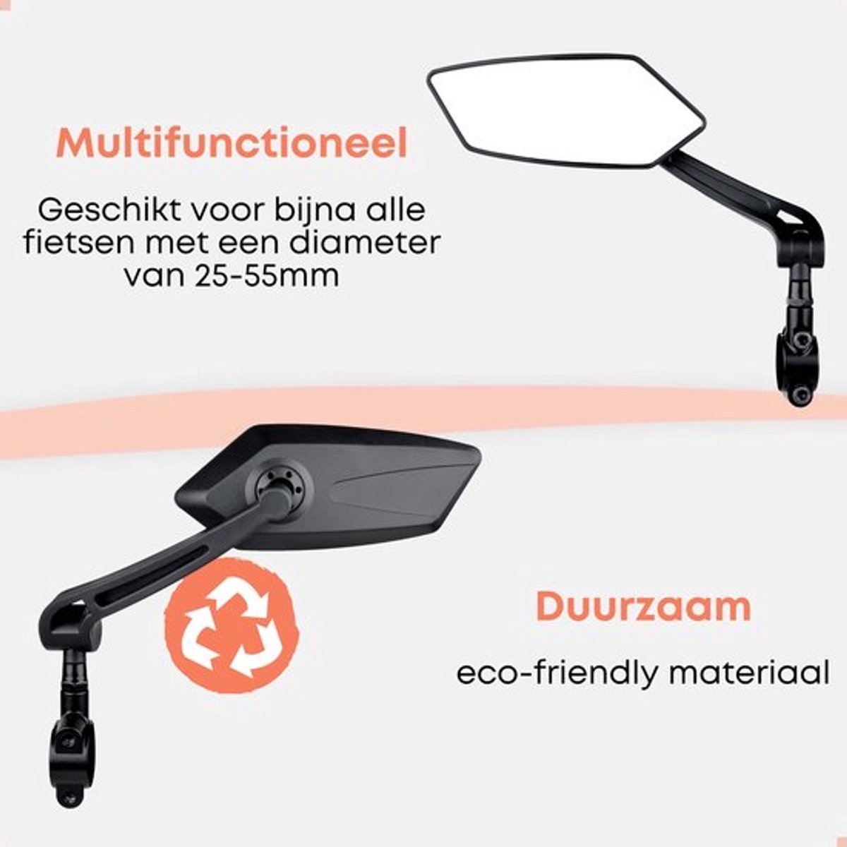 2-Piece Bicycle Rearview Mirror, Large Folding Mirror for 20-24mm Handlebars, 360° Adjustable HD Bicycle Mirror, Bike Mirror for Bicycles and Mountain Bikes — image 6